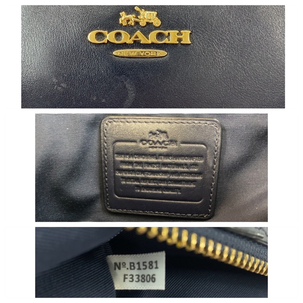 Coach Coach Leather Tote Bag Navy Gold Hardware Leather Tote Bag - Picture 4 of 10